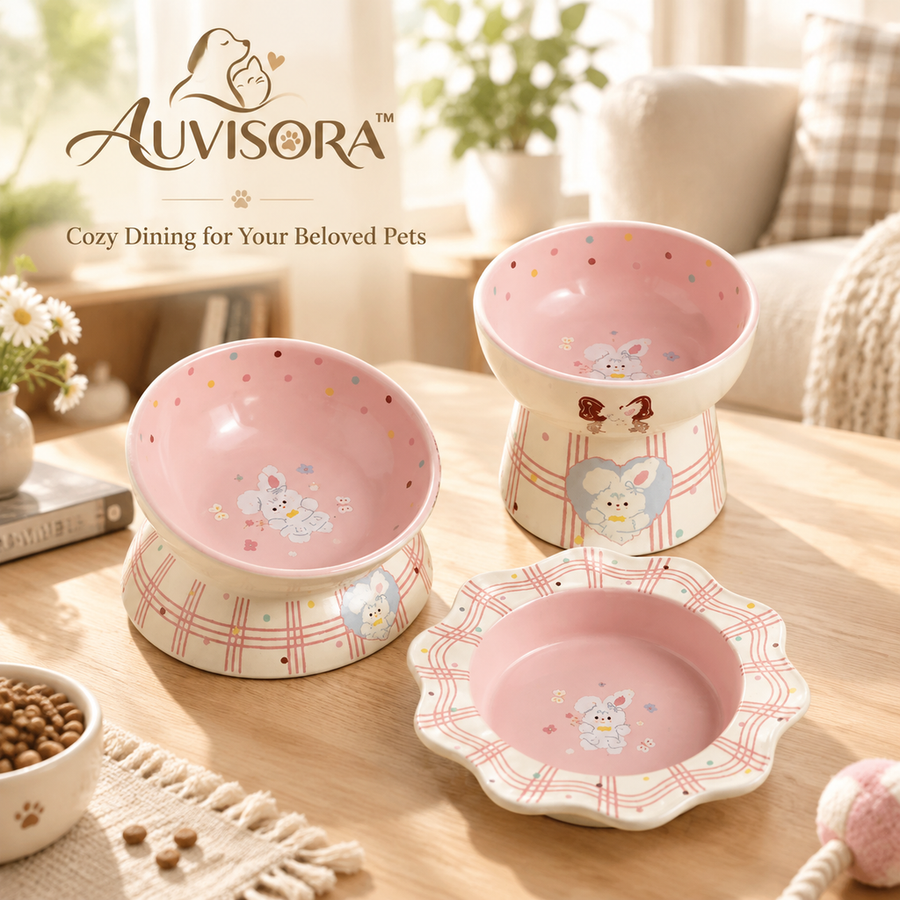 𝑨𝑼𝑽𝑰𝑺𝑶𝑹𝑨™ BunnyChic Elevated Ceramic Cat Bowl