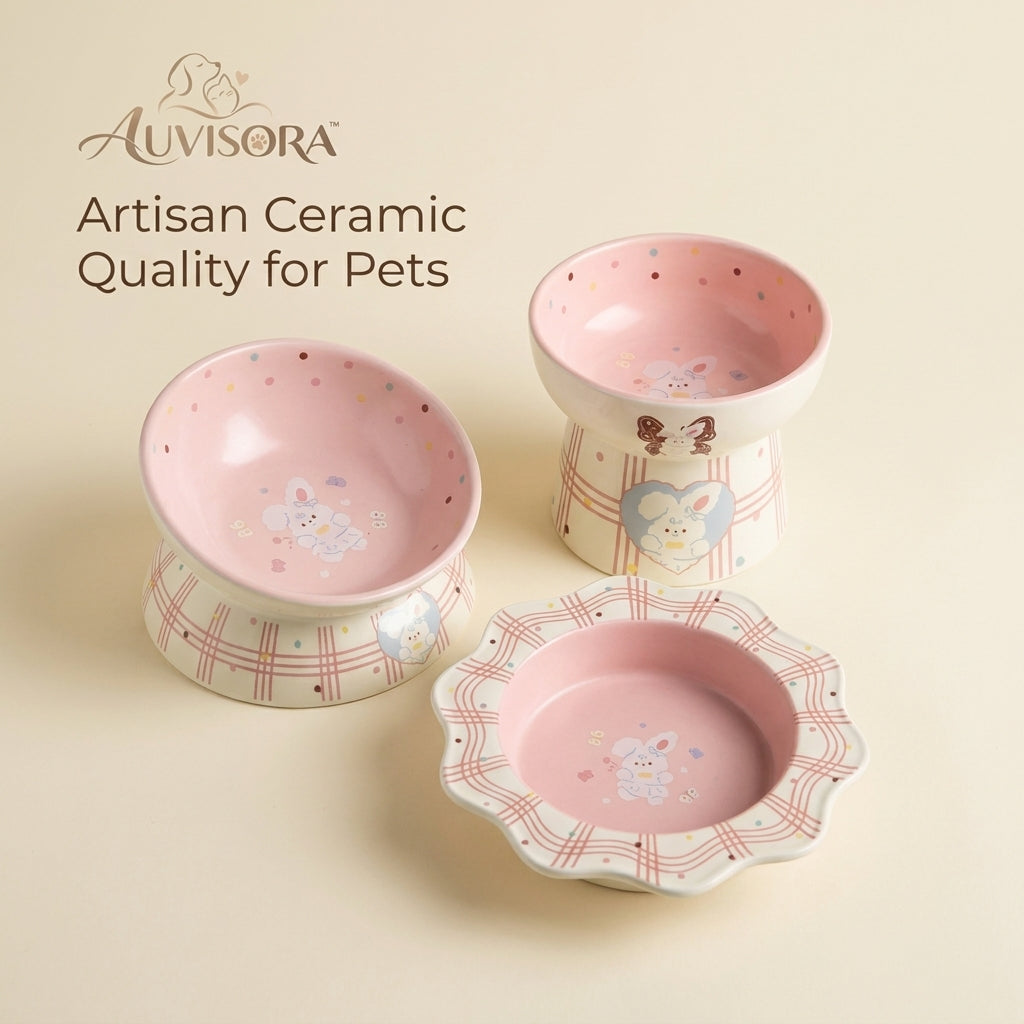 𝑨𝑼𝑽𝑰𝑺𝑶𝑹𝑨™ BunnyChic Elevated Ceramic Cat Bowl