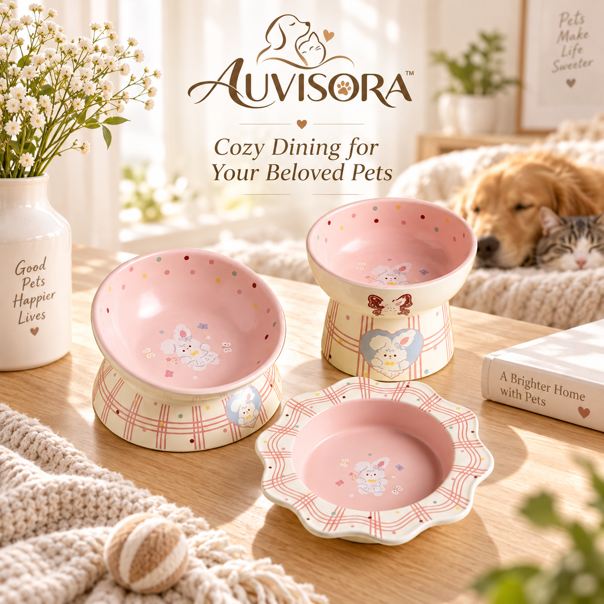 𝑨𝑼𝑽𝑰𝑺𝑶𝑹𝑨™ BunnyChic Elevated Ceramic Cat Bowl