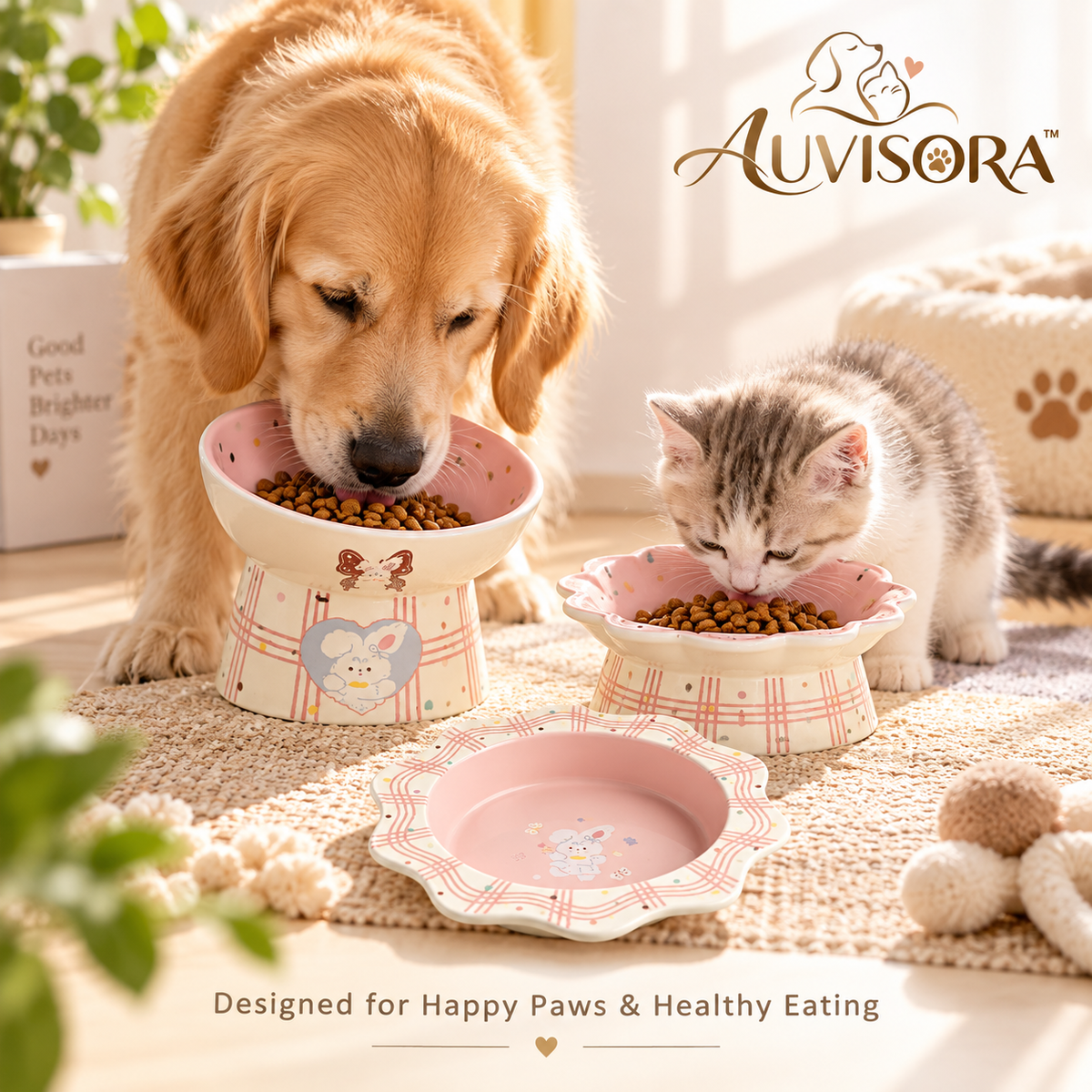 𝑨𝑼𝑽𝑰𝑺𝑶𝑹𝑨™ BunnyChic Elevated Ceramic Cat Bowl