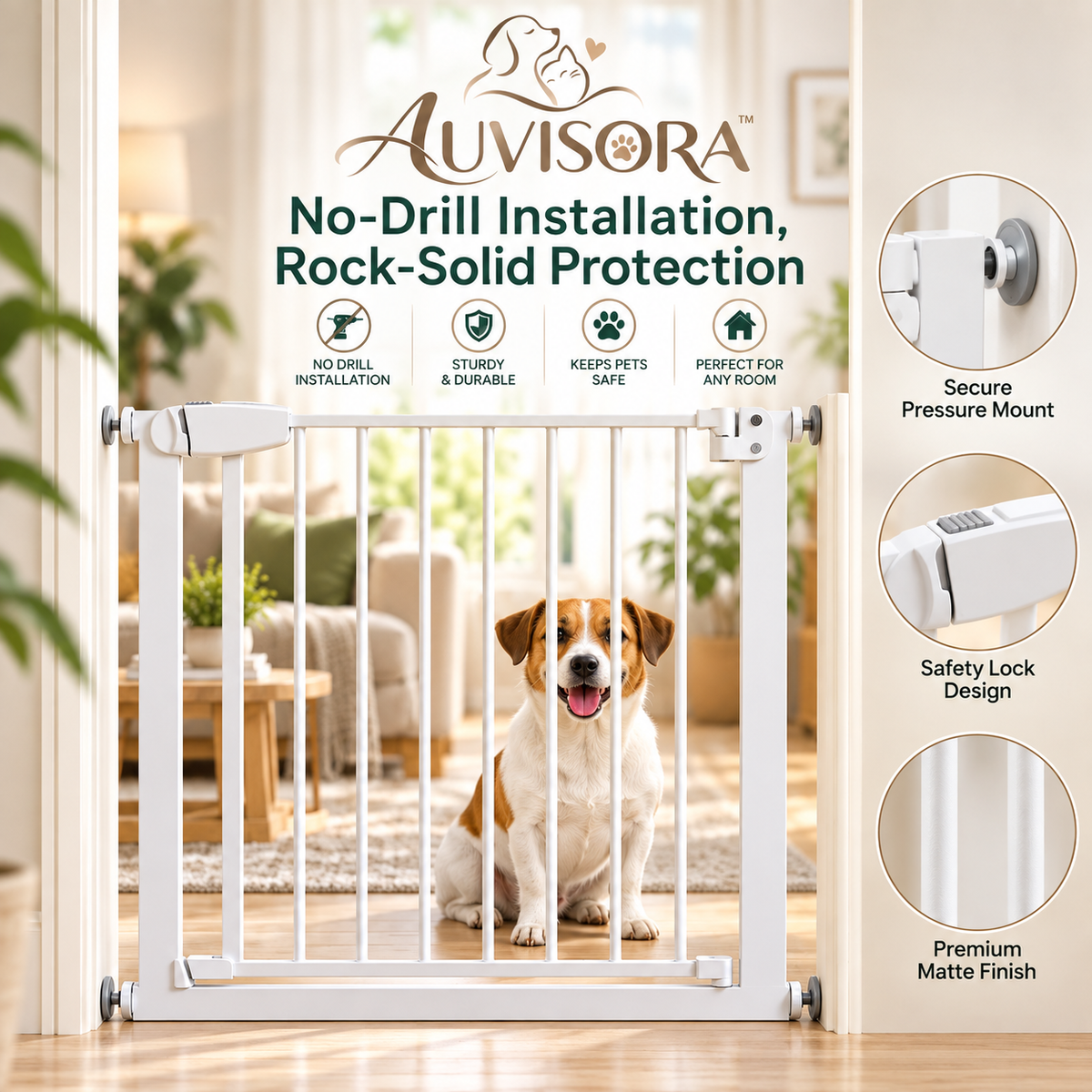 𝑨𝑼𝑽𝑰𝑺𝑶𝑹𝑨™ SecureGate No-Drill Pet Barrier
