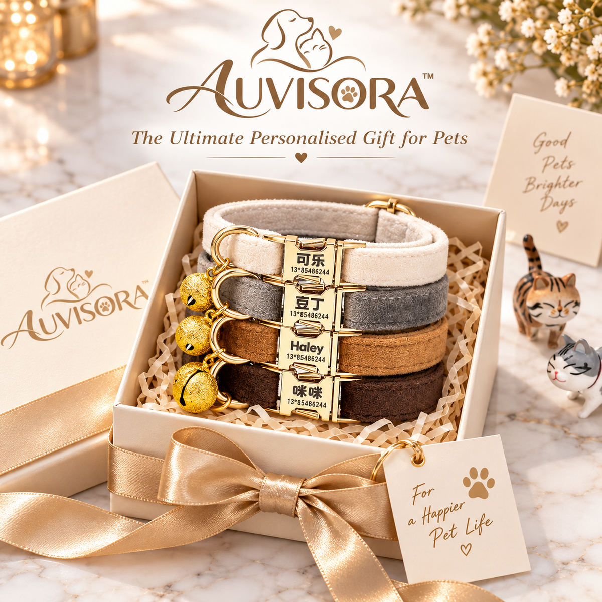 𝑨𝑼𝑽𝑰𝑺𝑶𝑹𝑨™ VelvetLux Personalized Pet Collar